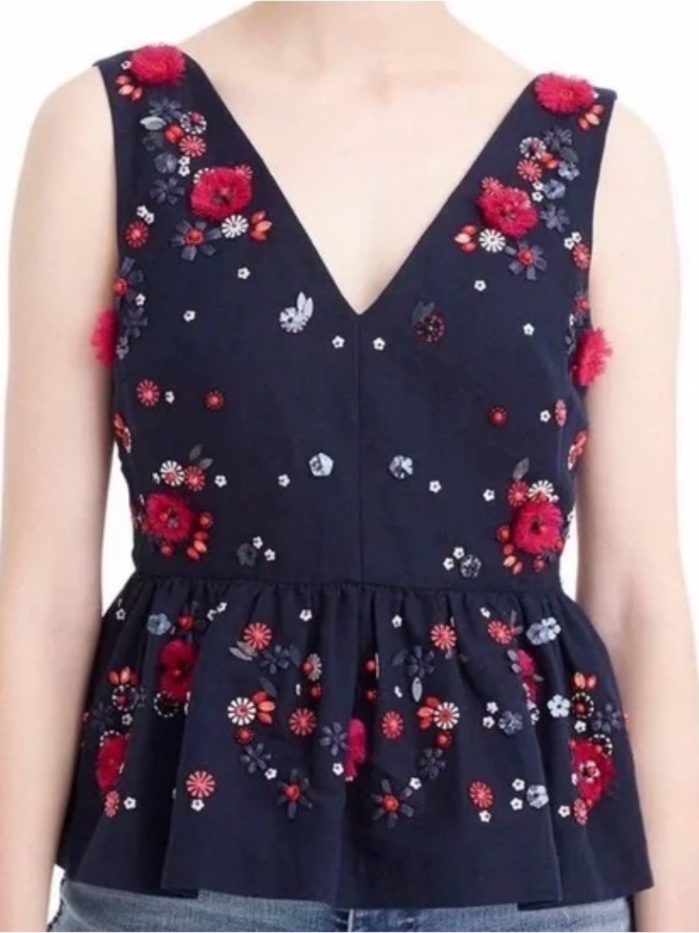 J. Crew Women's Hand-Embellished Peplum top in Cotton Linen - Size 4
